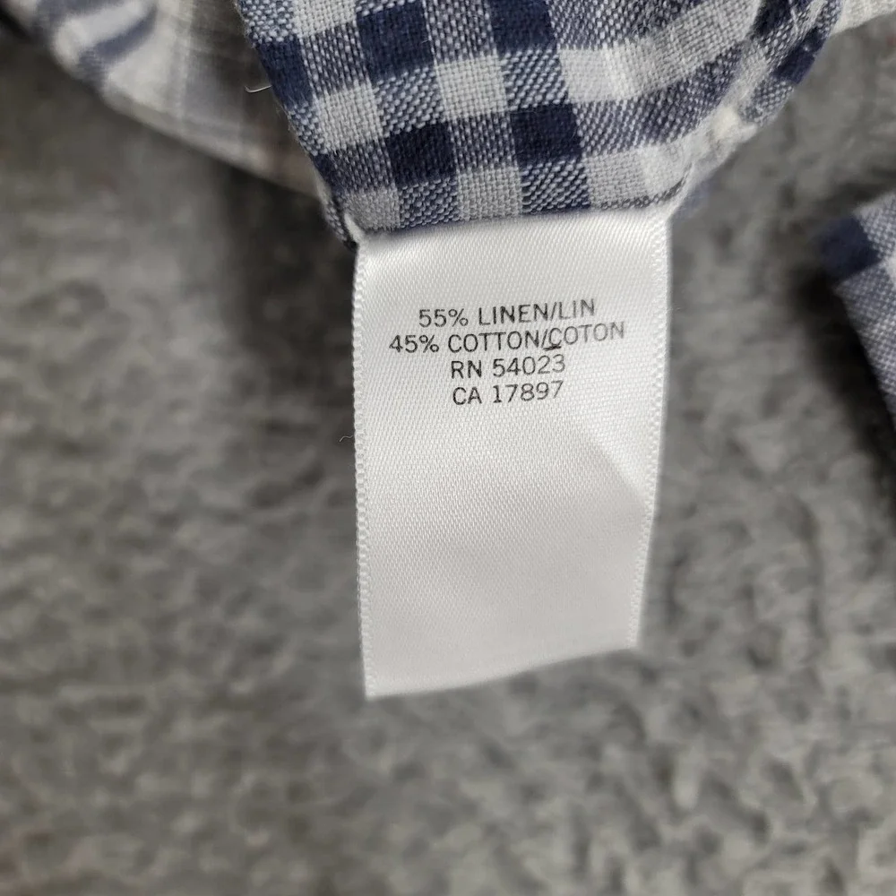 Banana‎ Republic Shirt Mens XL White Blue Plaid Linen Button Up Long Sleeve